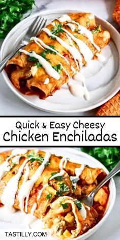 chicken enchiladas with ranch sauce and sour cream drizzled on top