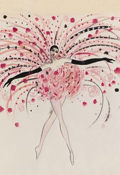 a drawing of a ballerina with pink and black paint splattered all over her body