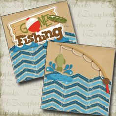 two cards with fish and fishing on them