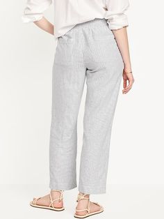 High-Waisted Linen-Blend Straight Pants | Old Navy