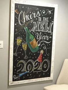 a chalkboard sign that says cheers to the new year