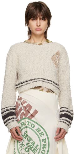 Find OPEN YY Argyle Cropped Sweater on Editorialist. Shag knit cotton-blend sweater. Intarsia stripes throughout. · Crewneck · Glittered jacquard graphic at chest · Rib knit hem and cuffs · Cropped hem Supplier color: Beige Fall Knitwear, 2023 Sweater, Petite Knit, Autumn Knitwear, Knitting Women Sweater, Knitting Ideas, Beige Sweater, Knit Cotton, Knitwear Women