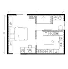 the floor plan for a bedroom and living room