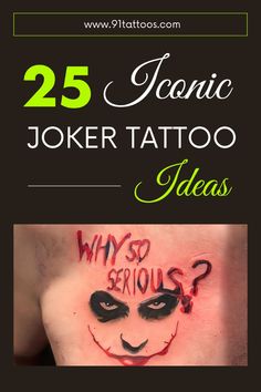 the cover of 25 iconic joker tattoo ideas