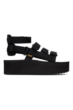 Black Flatform Mevia Sandals by Teva on Sale Black Double Strap Sandals With Rubber Sole, Black Double Strap Platform Sport Sandals, Black Sport Sandals With Platform And Double Strap, Black Sport Sandals With Double Strap And Platform, Platform Sandals With Ankle Strap For Streetwear, Ankle Strap Platform Sandals For Streetwear, Streetwear Ankle Strap Platform Sandals, Black Strapped Sandals With Removable Insole, Flat Heel Sandals For Summer Streetwear