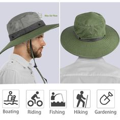 Sun Protection Safari Hat Wide Brim Fishing Hiking Boonie Cap for Men Women It is a premium quality sun hat for sun precaution. It has incredibly ability of breathable and comfortable. The contour is so free and fashionable. The greatest hat there has ever been, or ever will be in summer for talent showing itself. It is really suitable for camping , cycling or Fishing. ONE SIZE FITS MOST Casual style unisex sun hat, snug and cosy fit. Head brim 3.7", overall diam 15.5", head diam 7, head circumference 23.8". One size fits most adults head size. SUN PROTECTION UV protection micro-fiber features 100 SPF/ UPF 50. Keeps the sun from your face and neck and offers great protection from the damaging rays. High quality micro-fiber material. ADJUSTABLE The sun hat has an adjustable chin strap to ke Wide Brim Bucket Hat For Summer Outdoor Work, Brimmed Sun Hat For Summer Outdoor Work, Brimmed Sun Hat For Outdoor Work In Summer, Wide Brim Sun Hat For Summer Outdoor Work, Wide Brim Sun Hat For Outdoor Work In Summer, Adjustable Summer Bucket Hat For Outdoor Work, Adjustable Summer Bucket Hat For Outdoor, Curved Brim Hats For Outdoor Work In Summer, Summer Hats With Curved Brim For Outdoor Work