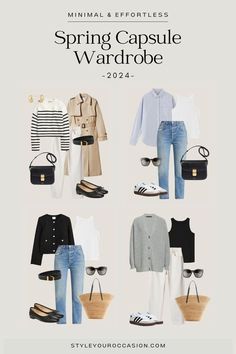 Looking for a Spring Capsule Wardrobe for 2024? This minimal-chic capsule wardrobe for spring is easy to create & great for transitional weather! Whether you’re looking for classy, neutral, minimalist, or casual spring capsule wardrobe ideas, we have everything you need to build the perfect minimalist spring wardrobe for women. Spring outfits 2024 trends Chic Capsule Wardrobe, Europe Outfits, Spring Capsule Wardrobe