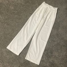 26.5” Inseam 38.5” Waist To Hem Polyester Nwt Chinese Brand Unknown Pockets Not Lined, Sheer But Thick Material Pockets Elastic Back Waist Super Comfy Dressy Cute And Flattering! Bright White White Ankle-length Wide Leg Pants For Formal Occasions, Classic White High-waisted Wide Leg Pants, Chic White Wide Leg Pants For Business Casual, Plain Pants For Spring Workwear, Spring Workwear Pants, Plain Spring Workwear Pants, White Wide-leg Dress Pants For Office, Plain Workwear Pants For Spring, Spring White Wide Leg Office Pants