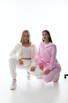 Casual and comfortable tracksuit, soft and warm. Available in WHITE AND PINK. Models are wearing size S. Model`s height is 5`7. Pink Athleisure Sweatshirt For Leisure, Pink Hoodie With Ribbed Cuffs For Loungewear, Pink Hooded Sweats With Ribbed Cuffs, Pink Sports Sweats With Drawstring Hood, Pink Sweats With Drawstring Hood For Sports, Pink Hoodie Sweats Sportswear, Pink Relaxed Fit Hooded Sweats, Pink Sports Hoodie For Sweats, Pink Sports Sweats Hoodie