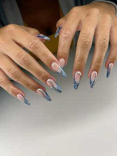 Halo Nails, Blue Prom Nails, Casual Nails, Classic Nails, Almond Nails Designs, Really Cute Nails