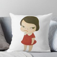 Super soft and durable 100% spun polyester Throw pillow with double-sided print. Cover and filled options. yoshitomo nara red dress Nara Painting, Yoshitomo Nara Art, Nara Art, Nara Yoshitomo, Yoshimoto Nara, Aya Takano, Yoshitomo Nara, Nara, Designer Throw Pillows