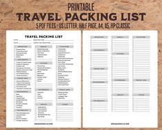 the printable travel packing list is shown on top of a piece of plywood