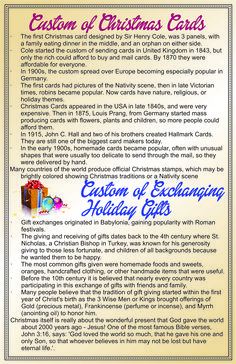 a christmas card with the words customs of exchanging holiday gifts