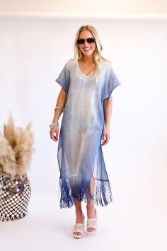 Your new favorite coverup for your next vacay, the new Metallic Mesh Knit Cover Up in Blue! Perfect for summer days, this coverup will have you looking stylish and feeling comfortable. Say goodbye to boring coverups and hello to fun in the sun with this metallic beauty featuring tassels at the bottom! Lightweight Cover-up For Beach Season, Casual Beach Season Cover-up For Warm Weather, Casual Beach Season Cover-up, Chic Blue V-neck Cover-up, Blue V-neck Cover-up For Summer, Summer Beach Season Cover-up For Warm Weather, Lightweight Summer Cover-up For Warm Weather, Lightweight Beach Season Cover-up For Warm Weather, Blue Breezy Summer Cover-up