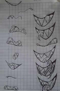 the drawing shows different shapes and sizes of eyes, lips, and mouths on graph paper