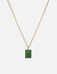 Lennox Necklace, Gold Vermeil/Green | Women's Necklaces | Miansai Green Rectangular Pendant Jewelry For Everyday, Classic Green Necklace With Rectangular Pendant, Yellow Gold Emerald Necklace With Rectangular Pendant, Luxury Green Square Pendant Jewelry, Vintage Green Rectangular Necklace, Green Enamel, Vintage Inspired Design, Creative Jewelry, Gold Vermeil