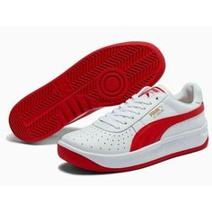 Puma Gv Special+ Shoes In White/Ribbon Red (Style Code: 366613-07) Are A Men's Athletic Shoe Designed For Casual Wear. Description: The Upper Is Made Of A Combination Of Leather And Synthetic Materials, Providing Durability And Support. The Shoe Features A Lace-Up Closure With A Padded Tongue And Collar For Added Comfort. The Classic Puma Formstripe Branding Is Featured On The Sides Of The Shoe, And Puma Logo On The Tongue, Along With A Contrasting Ribbon Red Color. The Midsole Is Made Of Eva Fo Red Leather Puma Sneakers, Red Puma Sneakers With Round Toe, Sporty Red Sneakers With Perforations, Red Skate Shoes For Sports With Perforated Toe, Red Skate Shoes With Perforated Toe Box For Sports, White Puma Skate Shoes With Round Toe, White Puma Logo Skate Shoes With Round Toe, Special Shoes, Puma White