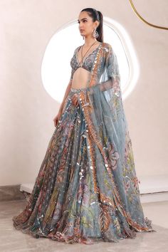 Heavily Embroidered Lehenga With Matching Blouse And Dupatta.From Mahima Mahajan's Fida collection. DELIVERY TIMEPlease allow 6-8 weeks for your outfit to arrive. FABRIC DETAILSOrganza Professional cleaning only. Sangeet Inspiration, Mahima Mahajan, Lehenga Style Saree, Indian Bridesmaid Dresses, Organza Lehenga, Ritu Kumar, Vacuum Storage, Lehenga Style, Indian Dresses Traditional