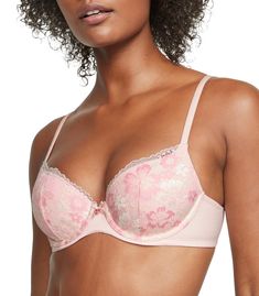 PRICES MAY VARY. Victoria's Secret Lightly Lined Demi Bra is designed to make you feel comfortable and look sexy, too. A great everyday choice with its soft fabric and adjustable straps. This t shirt bra features light Memory Fit padding that molds to your curves for extra lift while underwire cups offer just the right amount of support. Fully adjustable straps allow for a perfect fit. Bow and charm details at the front and picot trim make this t-shirt bra a cute, everyday wear. This women's bra Victoria's Secret Feminine Bra Friendly Tops, Victoria's Secret Feminine Bra-friendly Tops, Low Cut Bra, 32a Bra, Bra Measurements, Cami Bra, Lounge Bra, Comfy Bra, All Day Everyday