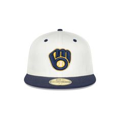 The Milwaukee Brewers Mascot Pin 59FIFTY Fitted Cap features an embroidered Brewers logo at the front panels with a matching MLB Batterman logo at the rear. Additional details include a team mascot pin at the left-wear side, a 50th Anniversary patch at the right-wear side, and a gray undervisor. Team Mascots, All Nfl Teams, Nfl Arizona Cardinals, Milwaukee Brewers, San Diego Padres, New Era 59fifty, Oakland Athletics, Atlanta Falcons, Texas Rangers