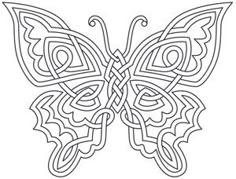 a butterfly with intricate designs on it's wings, in the shape of a celtic knot