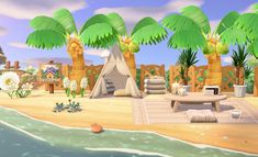 Beach Neighborhood Animal Crossing, Animal Crossing Tent Ideas, Beach Island Animal Crossing, Animal Crossing Beach Town Ideas, Animal Crossing Island Beach Ideas, Beach Decor Acnh, Animal Crossing Island Inspiration Beach, Animal Crossing Outside Ideas, Beach Animal Crossing Ideas