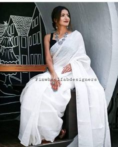 Linen sarees are always in demand.This handwoven plain white aree give you a unique style and look.The saree is borderless and comes with a blouse piece.Linen sarees are light weight and easy to drape. Fabric: Linen by linen  Thread count:100 count Saree Color: White  Occasion: Casual/Formal Saree length:5.50 mtr Blouse:80 cm Custom Stitching: Available upon request Saree Embroidery: Available upon request Blouse Stitching: Available upon request Shipping: 7 to 10 business days Note: Color may v White Handloom Pre-draped Saree, White Cotton Silk Handloom Pre-draped Saree, Unstitched Handloom White Pre-draped Saree, White Cotton Silk Saree With Unstitched Blouse, White Handloom Cotton Silk Saree, White Cotton Silk Handloom Saree, White Saree With Unstitched Blouse, White Cotton Silk Pre-draped Saree, Elegant White Chanderi Saree