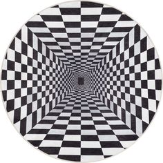 a black and white checkerboard pattern is in the middle of a circular object