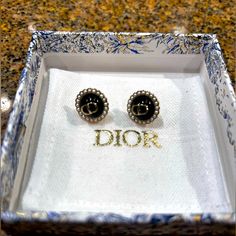 These Beautiful Christian Dior Earrings Were A Gift. They Are In Perfect Condition For Someone Who Would Like A Beautiful Addition For A Day Out Or An Elegant Earring For An Evening Out. Enjoy! Designer Black Round Earrings, Luxury Black Sterling Silver Earrings, Luxury Black Jewelry, Luxury Black Pierced Earrings, Aaa Quality Black Jewelry For Formal Occasions, Luxury Black Round Earrings, Elegant Black Enamel Round Earrings, Elegant Black Enamel Earrings For Gift, Designer Jewelry Set With Earrings