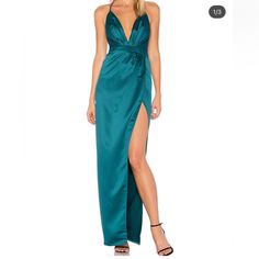 Never Worn Beautiful Elle Zoutine Emerald Green Gown Maxi Length Gown For Dinner, Dinner Gown Maxi Length, Dinner Maxi Length Gown, Chic Floor-length Dinner Gown, Satin Maxi Length Dinner Gown, Satin Maxi Gown For Dinner, Satin Maxi Length Gown For Dinner, Spring Dinner Gown In Maxi Length, Spring Dinner Gown Maxi Length