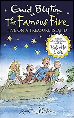 a children's book with an image of the famous five on a treasure island