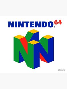 the logo for nintendo 64 is shown in blue, green, red and yellow colors