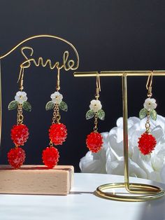 Hand Made earring,  14k gold filled hook  Glass raspberry Elegant Cherry Drop Earrings, Cherry Colored Drop Earrings With Ear Wire, Cherry Dangle Earrings With Ear Wire, Cherry Drop Earrings With Ear Wire, Summer Gift Cherry Earrings, Red 14k Gold Filled Earrings For Gift, Red 14k Gold Filled Drop Earrings, Earrings Food, Food Earrings