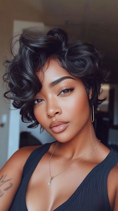 🎭 Flawless Black Haircuts Short Haircuts for Black Women Captivating Tutorial 🎭 Black Woman Pixie Cuts, Natural Hair Bob Cut, Black Haircuts, Natural Hair Bob, Women Pixie Cut, Hype Hair, Character Styles, Short Bobs