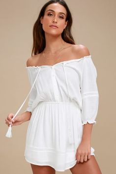 Trendy White Dresses for Women in the Latest Styles | Find a Cute Little White Dress for a Summer Party | Affordable All-White Dresses Lulus White Dress, Lace Babydoll Dress, Dresses Lulus, Cute White Dress, White Boho Dress, Lulus Dresses, Long Sleeve Casual Dress, White Dresses For Women, White Off Shoulder