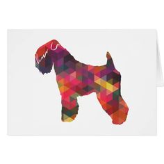 a card with a dog made out of colorful geometric shapes on the front and back