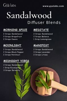 Sandalwood Diffuser Blend, Sandalwood Diffuser Blends, Sandalwood Essential Oil Blends, Sandalwood Blends, Oils For Diffuser, Essential Oil For Hair, Scent Blends, Essential Oil Perfumes Recipes, Cosmetic Ingredients