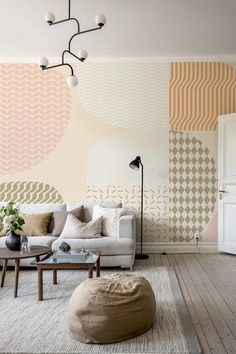 Colorful geometric patterned wallpaper from HappyWall Office Wallpapers, Wallpaper For Office, Colorful Office Design, Geometric Wallpaper Design, 1 Wallpaper, Office Wallpaper, Fun Wallpaper, Visually Pleasing, 2 Wallpaper