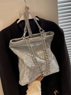 BirdinBag - Silver Sequin Square Bag with Chain Strap: Ideal Bridal Purse for Weddings, Proms & Events Elegant Purse, Bridal Purse, Bag With Chain, Inch Bag, Word Wrap, Silver Sequin, Prom Party, Square Bag, Chain Strap