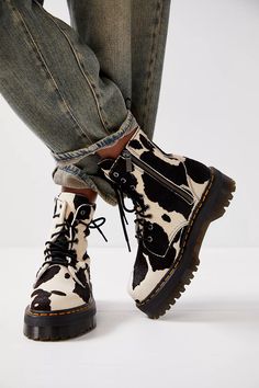 Dr. Martens Jadon Cow Print Hair On Boots | Free People Jadon Boots, Martens Style, Corte De Cabelo Masculino, Walk This Way, Crazy Shoes, Designer Boots, Mode Vintage, Style Chic, Boots Outfit