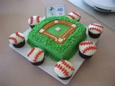 cupcakes are arranged in the shape of a baseball field