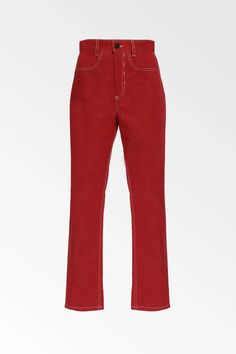 Colovos Red high waisted cropped jean Red Jeans Outfit, High Waisted Wide Leg Jeans, Chambray Pants, 70s Inspired Fashion, Jeans Outfit Summer, High Waisted Cropped Jeans, Patterned Jeans, Red Jeans, Wardrobe Tips