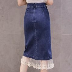 High Waist Lace Stitching Split Denim Skirt Split Denim Skirt, Sharp Scissors, Spring Summer Autumn Winter, Butterfly Pattern, Straight Pants, High Waisted Denim, Skirt Outfits, Jeans Pants, Denim Skirt