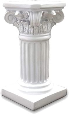 a white pedestal with an ornate design on it's top and base, against a white background