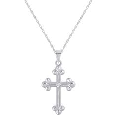 Display your faith with this lovely 14k white gold Fleur de Lis cross pendant necklace. Click on this JEWELRY & WATCHES GUIDE to learn about fit, styles, materials and more! Display your faith with this lovely 14k white gold Fleur de Lis cross pendant necklace. Click on this JEWELRY & WATCHES GUIDE to learn about fit, styles, materials and more! FEATURES Pendant dimensions: 0.5 in. x 0.875 in. Chain length: 16 in. + 2-in. extender Chain type: rope Clasp: spring-ring Metal: 14k white gold Plating Sterling Silver Crucifix Cross Necklace, Sterling Silver Cross Pendant Necklace, White Gold Cross Charms For Anniversary, Classic White Gold Crucifix Necklace, Classic Sterling Silver Cross Charm, Silver Sterling Silver Cross Necklace With Diamond Cut, Sterling Silver Diamond Cut Pendant Cross Necklace, Elegant Sterling Silver Crucifix Necklace, Sterling Silver Diamond Cut Silver Cross Necklace