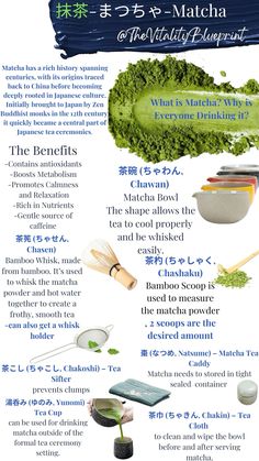 an info sheet describing the benefits of matcha tea and its uses in japanese cooking