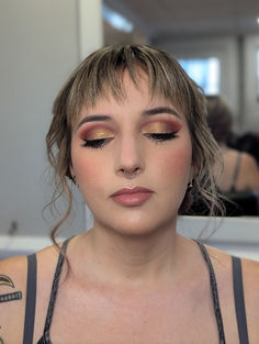 Goth Alternative Bride with red gold and burgundy cut crease eyeshadow Red Cut Crease, Crease Eyeshadow, Cut Crease Eyeshadow, Alternative Bride, Makeup Services, Cut Crease