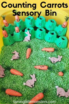 an easter themed counting carrots activity bin