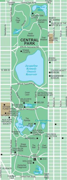 a map of central park showing the location of several parks and water features in it