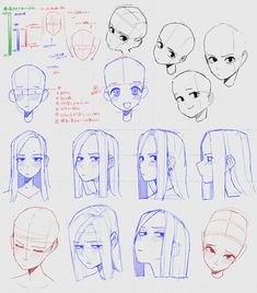 the various faces and hair styles of anime characters are shown in this drawing lesson book